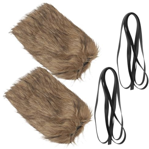 ANDRESLAD Viking Cosplay Beinwärmer Faux Fur Stulpen mit Elastischen Bändern Warm Weich Pelzimitat für Halloween Mittelalter Kostüm Zubehör Unisex