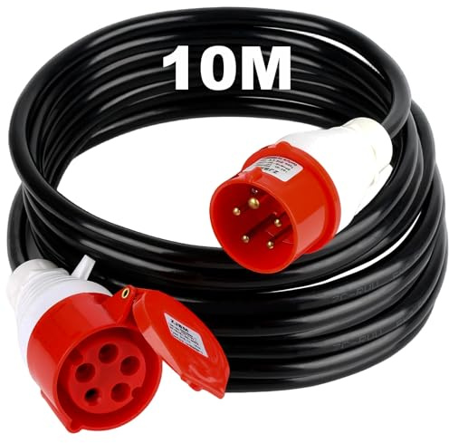 TEOV CEE Verlängerungskabel 10M, IP44 5G 2,5mm² Starkstromkabel Gummi, 400V 16A CEE Starkstromkabel für Baustellen Gewerbe Außenbereich Landwirtschaft