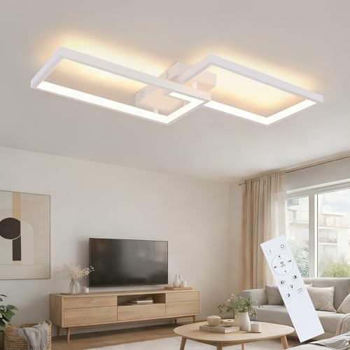 CBJKTX Deckenlampe LED Deckenleuchte Dimmbar 60CM Weiß Wohnzimmerlampe mit | Fernbedienung 40W Modern Schlafzimmerlampe aus Metall Design Lang küchenlampe für Wohnzimmer Schlafzimmer Esszimmer Flur