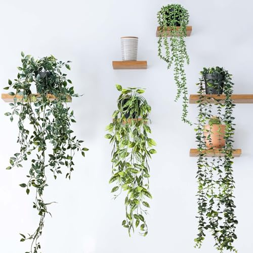 4 Pezzi Piante Pendenti Artificiali con Vaso, Piante Finte Cadenti Naturale e Realistico Pianta Artificiale Sospesa, Simulazione Pianta Appesa Non Necessita di Manutenzione per Interni ed Esterni