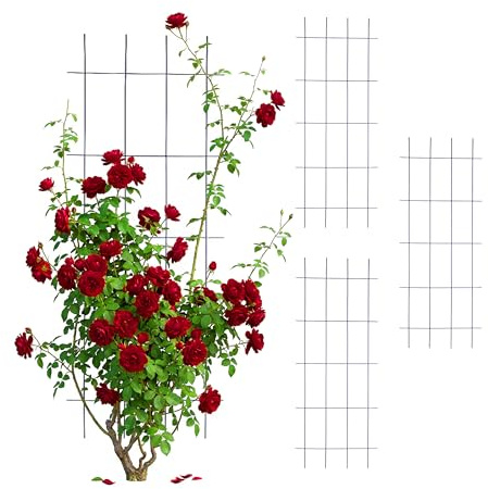 Relaxdays Rankgitter, 4er Set, HxB: 115 x 45 cm, Metall, Rankhilfe für Kletterpflanzen, Garten, Rosenrankhilfe, schwarz