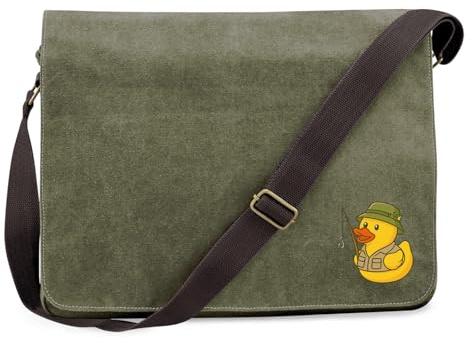 Huuraa Umhängetasche Quietscheente Angler Comic Gummiente 14 Liter Military Green Canvas Laptoptasche Geschenkidee