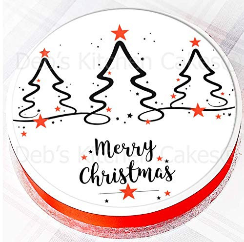 Christmas Cake Topper - Christmas Tree Cake Decoration - Edible Wafer - Round 7.5 19cm