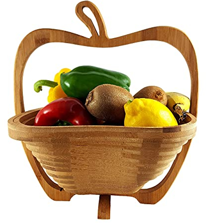 Cesta Plegable Manzana Bambú,Hermosa 30 X 30cm de Madera Bambú Pascua Canasta Huevos Nido Decoración Otoño Cuenco Frutero Frutas Cajón Verduras Plato Fruta,Ideal También como Platillo para
