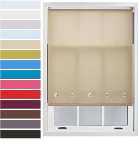 FURNISHED Quality Roller Blinds for Windows with Chrome Round Eyelets Easy-install Custom Size + Metal Fittings, Cappuccino Up to 180W x 165H cm