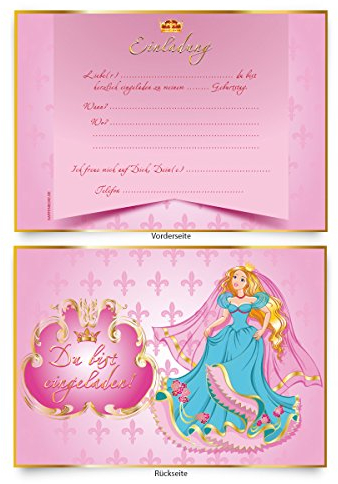 Geburtstagseinladungen (8 Stück) Prinzessin zum Ausfüllen für Mädchen & Kinder