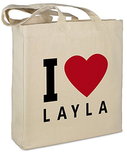 Stofftasche mit Namen Layla - Motiv I Love - Farbe beige - Stoffbeutel, Jutebeutel, Einkaufstasche, Beutel