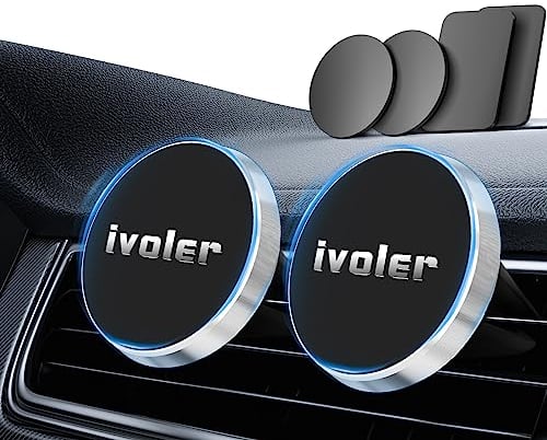 ivoler 2 Pack Soporte Móvil Coche, Iman Coche Móvil para Rejilla del Aire, 360°Rotación, Soporte Magnético Móvil Coche para Smartphone, los télefonos móviles y Dispositivo GPS, Plata