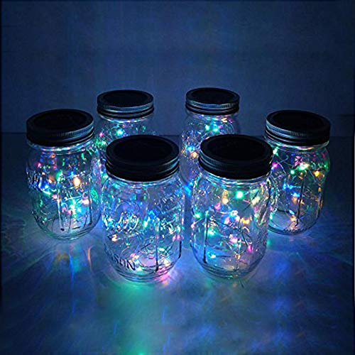 Decorman Solar Mason Jar Lid Lights, 6 Pack 20 LED Waterproof String Fairy Star Firefly Jar Lids Lights for Patio Garden Yard Lawn Party Wedding Christmas Decoration