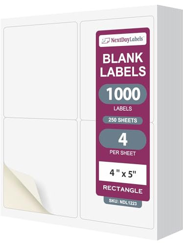 NextDayLabels Etiketten für Laser/Tintenstrahldrucker, Weiß, 10,2 x 12,7 cm, 4 pro Seite, 1000 Etiketten
