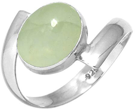 Jeweloporium 925 Sterling Silber Ringe für Damen Größe 65(20.7) Grün Natürlich Prehnit Edelstein Jahrgang Silber Ringe Hochzeit Geschenk Solitär Schmuck