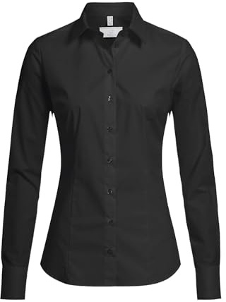 GREIFF Größe 42 Corporate Wear Basic Damen Bluse Lamgarm Slim Fit Kent Kragen Schwarz Modell 6510