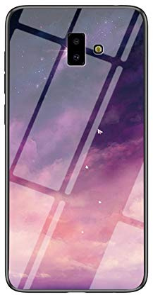 MadBee Coque pour Samsung Galaxy J6 Plus [avec Film de Protection écran],Coque avec Revêtement Arrière en Verre Trempé avec Motif Ciel étoilé+ TPU Silicone Souple Case Cover (Ciel étoilé Violet)