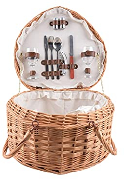 Picknickkorb mit großer Kapazität im Freien Herzförmiger Picknickkorb Rattan Wicker Aufbewahrungskorb Mit Aus Weißem Futter Faltbarer Doppelgriff Design Compact Picknickkörbe Set Geschenk für Jungen M