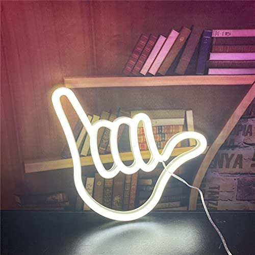 QiaoFei Hand Shape Finger Neon Sign Lights Hanging Decorative Neon Light USB or Battery Operated for Home Bedroom Bar Restaurant Christmas Birthday Party Gift LED Art Wall Decoration Light-White