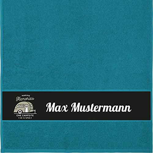 Manutextur Handtuch mit Namen - personalisiert - Motiv Camping - viele Farben & Motive - Dusch-Handtuch - Petrol - Größe 50x100 cm - persönliches Geschenk mit Wunsch-Motiv und Wunsch-Name