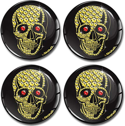 SkinoEu 4 x 60mm Autocollant 3D Silicone Cache-Moyeu Capuchons de Centre Enjoliveurs de Roue Voiture Cache Moyeux Jante Universel Tête de Mort A 7360 Z*