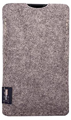 kontor28-Smartphone Hülle, Tasche passend für Apple iPhone 13/13 Pro, BREIT: passend für Smartphone+Backcase, aus 100% Natur-Filz Oeko-TEX Standard 100. Handgefertigt Made in Bayern, hellgrau grau