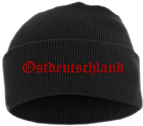HB-Druck Ostdeutschland Umschlagmütze - Stickfarbe Rot - Mütze Bestickt Einheitsgröße Schwarz
