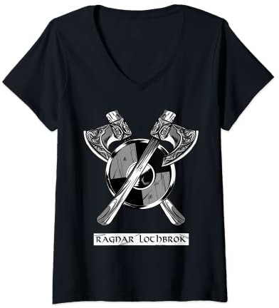 Womens Viking Ragnar Lothbrok - Viking Axes - Norse Hero - Axe V-Neck T-Shirt