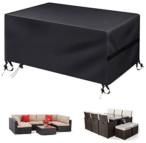 Fireowl Garden Furniture Cover Waterproof - 242x162x100cm Rectangular Outdoor 6 - 8 Seater Patio Rattan Table & Chair Set Covers- 600D Heavy Duty Outside Sofa Protector for Dining Bench Set