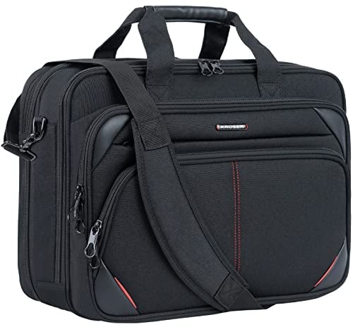 KROSER Laptoptasche, 17,3 Zoll, Premium-Laptop-Tasche, erweiterbar, wasserabweisend, Laptop-Schultertasche, Kuriertasche, strapazierfähige Computertasche für Business/Reisen/Herren/Frauen