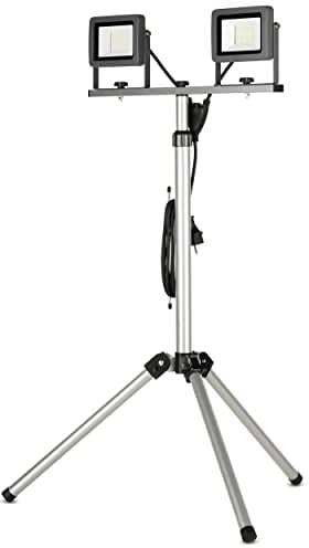 REV LED Arbeitsscheinwerfer mit Stativ - 2x20W, 2x1700lm, 6500K, Arbeitslampe für Baustelle, Werkstatt & Keller, Baulampe IP65 innen & außen, silber