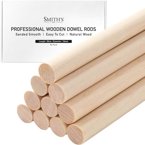 Wooden Dowel Rods by Smith’s® (50 Pack / 30cm x 10mm) | Unfinished, Natural, Organic Wood Sticks | FSC Approved | Perfect for Craft Projects, DIY, Art Works, Woodcraft, & More!