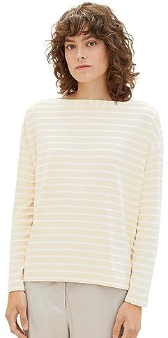 TOM TAILOR Women's 1039067 Long-Sleeved T-Shirt, 33977-Beige Off-White Stripe, XXL