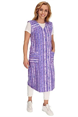 Knopfkittel Baumwolle bunt Kochschürze Hauskleid Kittel Schürze ohne Arm, Farbe:violett, Größe:44