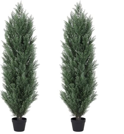 THE BLOOM TIMES Alberi topiaria artificiali da 1,2 m, confezione da 2 pezzi, resistenti ai raggi UV, cespugli e arbusti di pino finto cipresso, piante finte in vaso per portico anteriore, decorazione