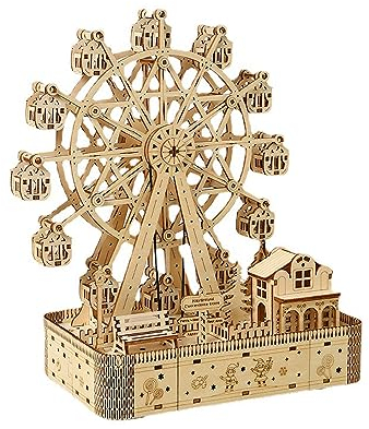 BaronHong3D-Holzpuzzles für Erwachsene und Teenager, Riesenrad-Modellbausätze, Spieluhr, DIY-Bastelsets, Geschenke(183PCS)(Gelb,M)