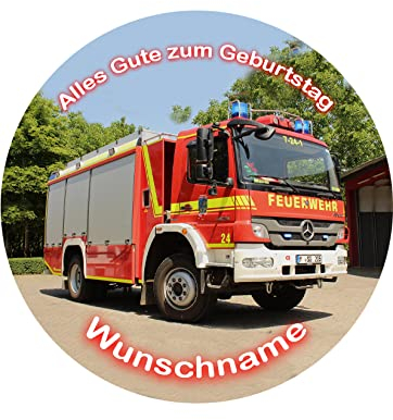 Tortenaufleger mit Wunschname, Feuerwehr, Sam, Essbares Foto für Torten, Tortenbild, Tortenaufleger Ø 20cm - Super Qualität, 00502