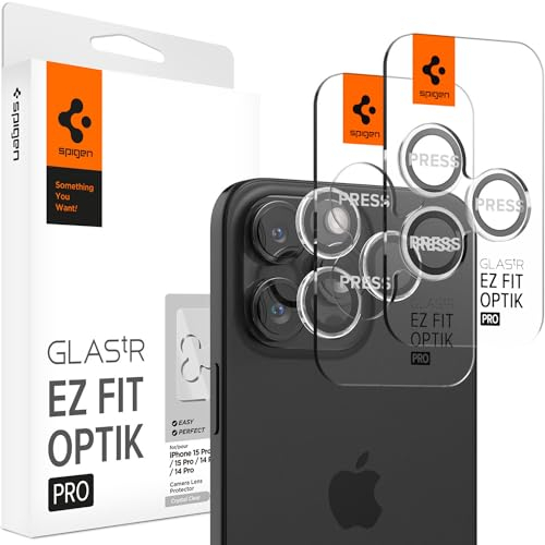 Spigen GLAStR EZ-Fit Optik PRO Kamera-Objektiv-Displayschutzfolie für iPhone 15 Pro Max und iPhone 15 Pro, iPhone 14 Pro Max/iPhone 14 Pro, kristallklar, 2 Stück, AGL06914