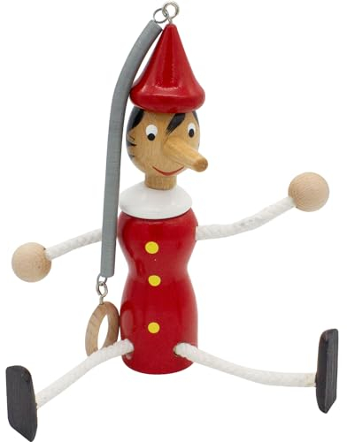 Pinocchio Schwingfigur aus Holz mit Feder, Länge 20 cm + 18 cm Feder- Made in Italy- 9007