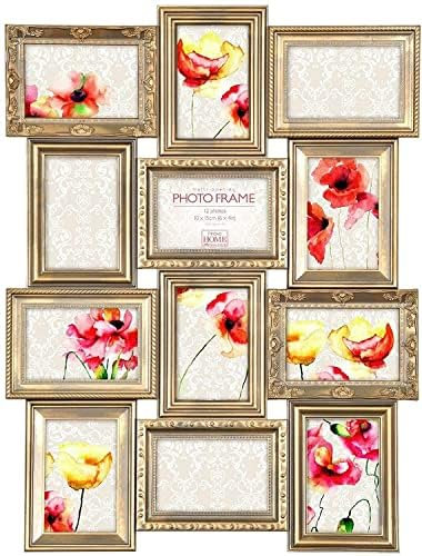 Trendi® Large Multi Aperture Photo Frame for 12 6 x 4 Photos Black/White/Grey/Golden (Gold Collage)
