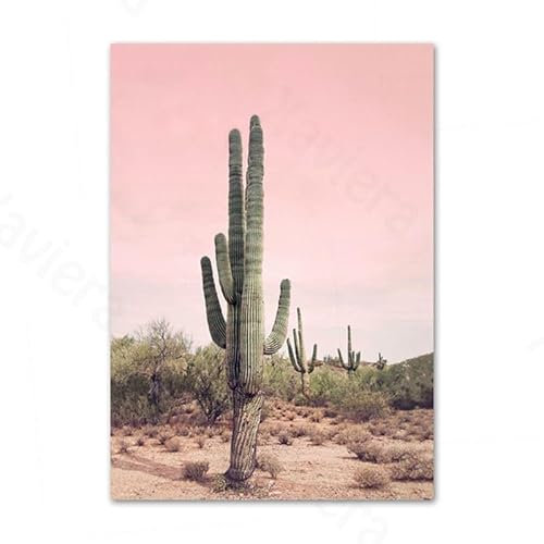 HJOSWVNS Wandbilder Kaktus Rosa Grün Foto Auf Leinwand Aesthetic Decor Bild Auf Leinwand Wohnzimmer Wandbilder Wandtattoo Schlafzimmer Badezimmer Room Decor Kein Rahmen 60x90cm
