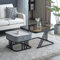 LILIIN Couchtisch Set Quadrat, Satztische 2er Set Modern Beistelltisch Nesting Metallgestell, Glas, Marmor-Schieferplatte und Massivholzschubladen, Sofatische Kaffeetische Set mit Schublade(Grey)