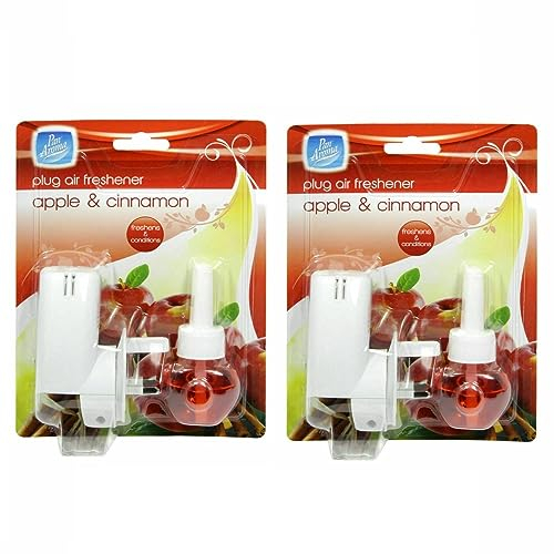 Pan Aroma 2 x (1pk) Plug In Air Freshener With Welari Thank You Card Apple Fruit Cinnamon Scent Fragrance Room Home Deodorizer (2plug-in) (2pack)