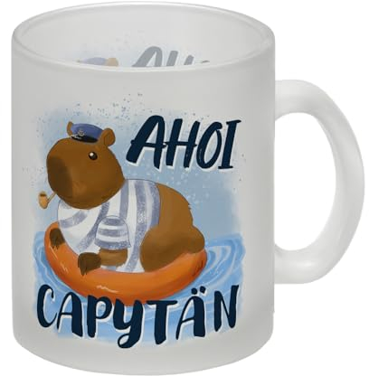 Ahoi Capytän Capybara Glas Tasse Maritimes Capybara Motiv Ideal für Nordsee-Liebhaber Kapitäns Kinder in Schule Kindergarten