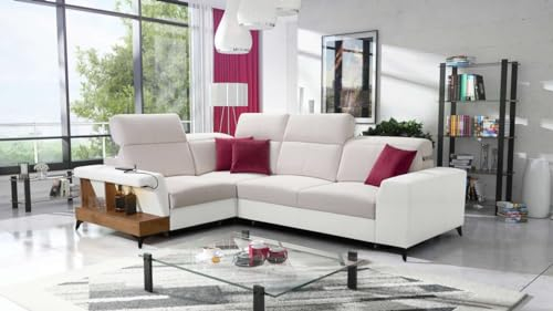 Best For Home | Ecksofa Leder Billie II | L Sofa mit Relaxfunktion | Couch 3-Sitzer mit beleuchteter Ablage und 2 USB-Anschlüssen | Hochwertiger Stoff, T30-Schaum und Kissen