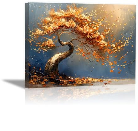 JOSUE Tableau Toile Arbre De Vie Paysage abstrait Tableau Decoration Sur Toile,Or, gris Peinture Art Moderne Artistique Salon Decoration Murale- 40x60cm Encadrée