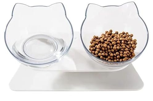 katzenliebe PurrBowl - erhöhter Anti-Erbrechen Fressnapf Ergonomischer Katzennapf 15° Neigung - Anti-Erbrechen Doppelschüssel mit Ständer Transparent