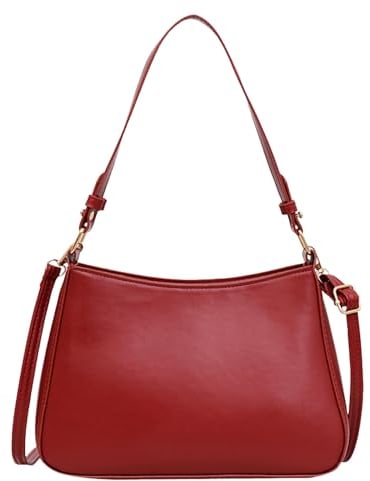 Luxus-Tasche für Damen - Rote Umhängetasche, Hobo und Handtasche - Karminrote Ledertasche, Burgunderrote Halbmond-Tasche
