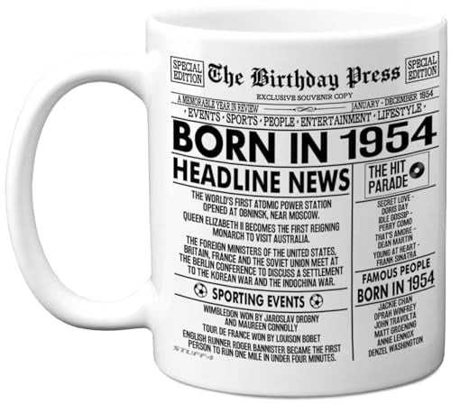 Stuff4 71st Birthday Mug Gift for Men Women - Born in 1954 Newspaper - Happy 71 Birthday Gifts for Grandad Grandma Nan Vintage Retro Back in 1954 Age Seventy-One Bday, 11oz Ceramic Coffee Mugs