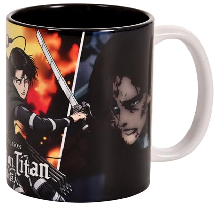 Elbenwald Attack on Titan tazza con Levi Ackermann Stagione 4 design stampato a tutto tondo - Capacità 320 ml Altezza 9 cm - Ceramica nera