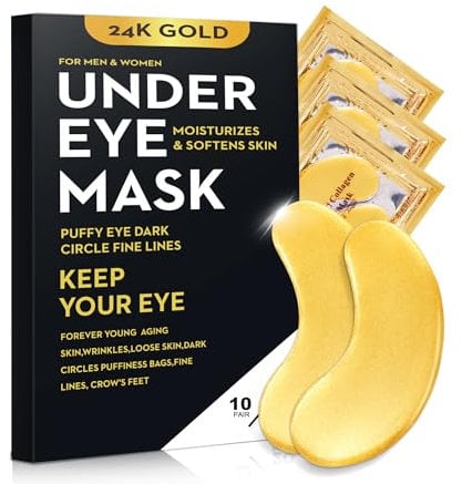 20 pièces / 10 Paires Masque Yeux En Or 24K Collagène Sous Masques Patchs Pour Les Poches De Cernes, Rafraîchir, Revitaliser, Voyage, Rides, Patchs Oculaires Cadeau De Luxe Pour Femmes & Hommes
