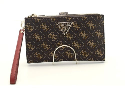 GUESS Laurel SLG Double Zip Organizer Brown Logo