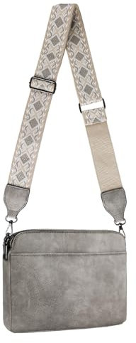 letech+ handtasche damen klein,Damen Kleine Umhängetasche PU Leder mit Abnehmbarem Schultergurt,Crossbody Bag Damen schultertasche damen mit drei Reißverschlussfächern grau