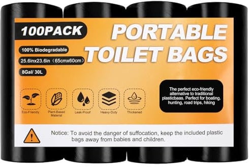 HXSEMAYIG 100 Portable Toilet Bags, Camping Toilet Bags,Toilet Replacement Bags, Biodegradable Porta Potty Bags, Toilet Waste Bags for 5 Gallon Bucket Toilet